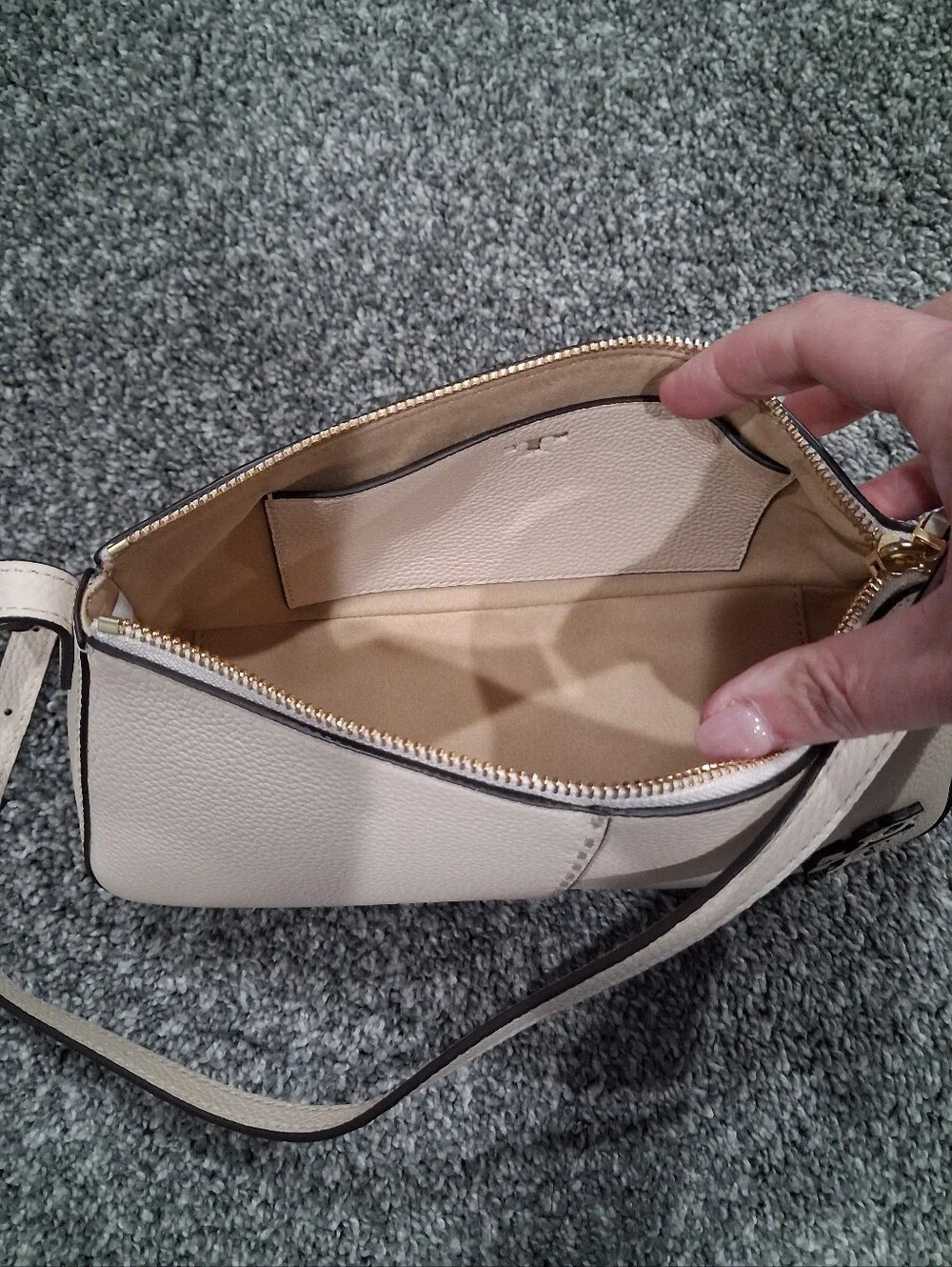 Tory Burch McGraw Wedge Shoulder Bag In Soft Ivory Pebble Leather NWOT